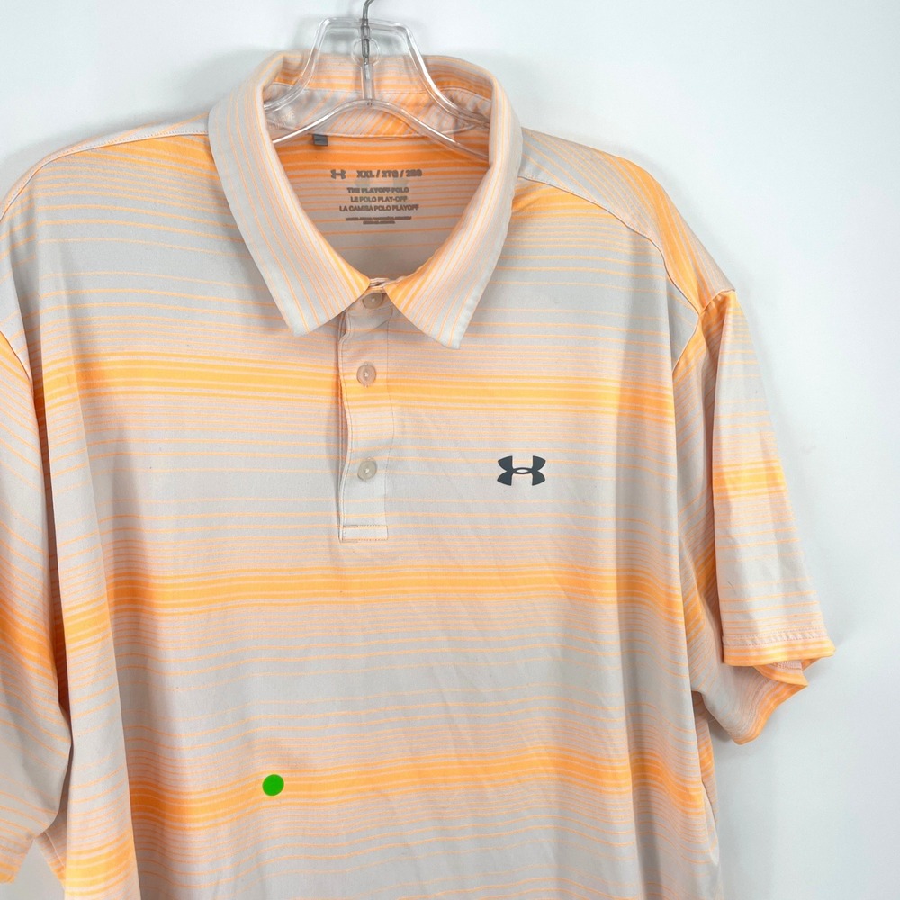 Under Armour Playoff Polo Mens XXL Orange Gray Striped Short Sleeve Shirt FLAW